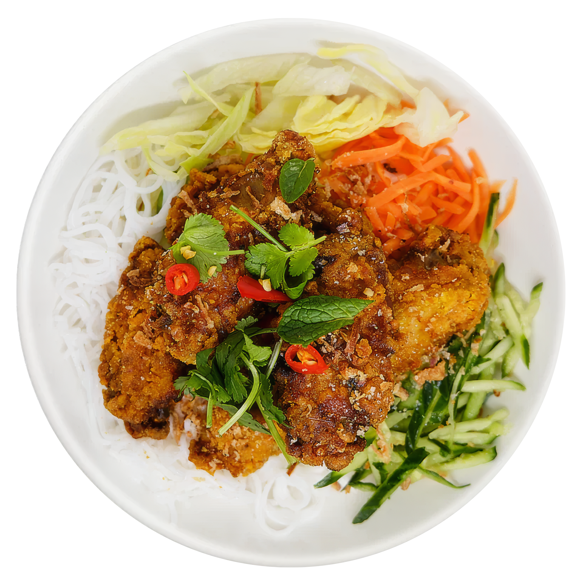 Crispy Chicken Wings Noodle Salad (Bun)